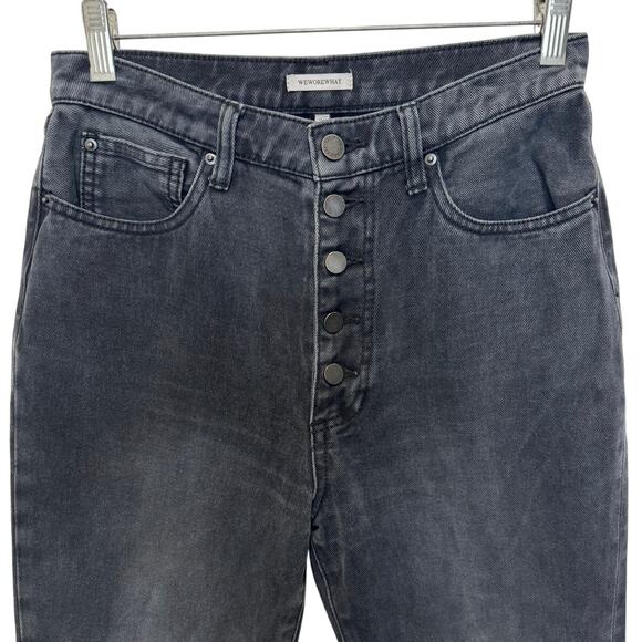 WeWoreWhat Distressed Black/Gray Button High Rise Boho Washed Jeans, Size 27 - Picture 2 of 4